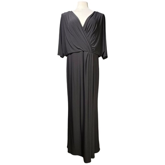 BHLDN Thorton Black Maxi Wrap Dress Sz 18 V-Neck Flutter Sleeve Gown Made In USA - Picture 1 of 15
